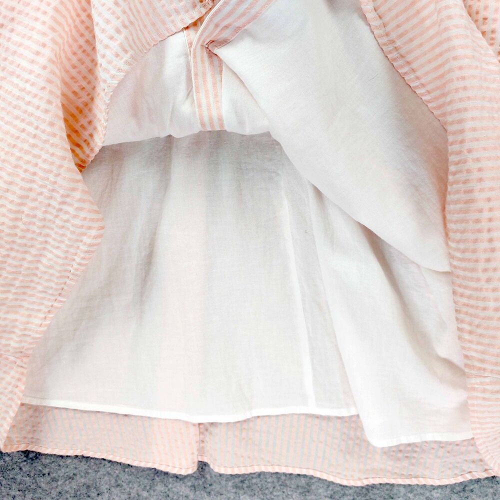 LOFT Pink White Seersucker Belted Midi Shirt Dress Size 10 - Picture 8 of 12